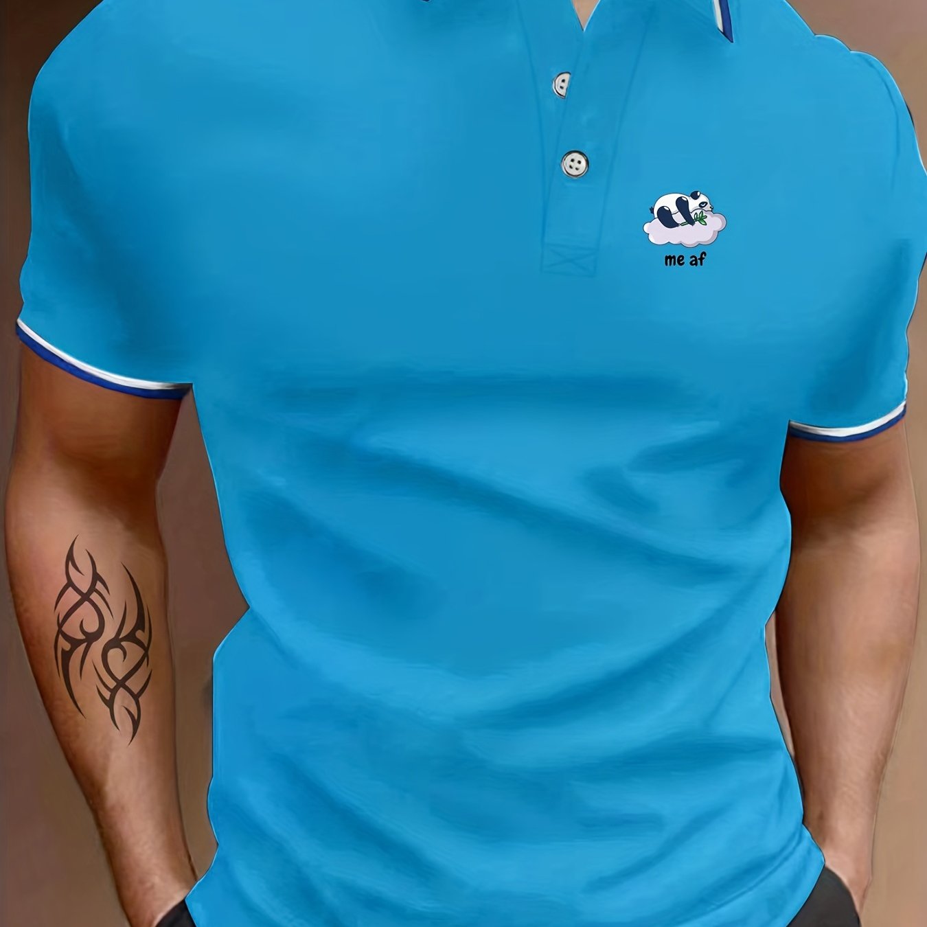 Men's Panda Graphic Polo Shirt Casual Stretch Lapel Short Sleeve Shirt
