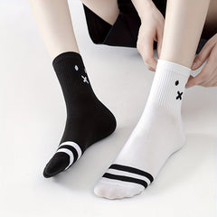4 Pairs Cartoon Print Mid Tube Socks Soft & Comfy Ribbed Socks Women's Stockings