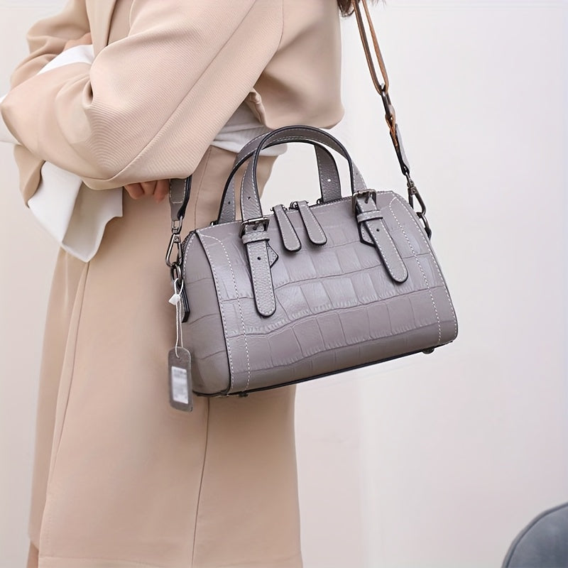 Women's Leather Tote Bag with Detachable Shoulder Strap