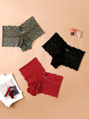 Floral Jacquard Lace Panties Plus Size 3 Pack Medium Stretch Underwear Set