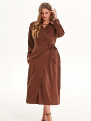 Satin V Neck Long Sleeve Wrap Maxi Dress Women's Plus Medium