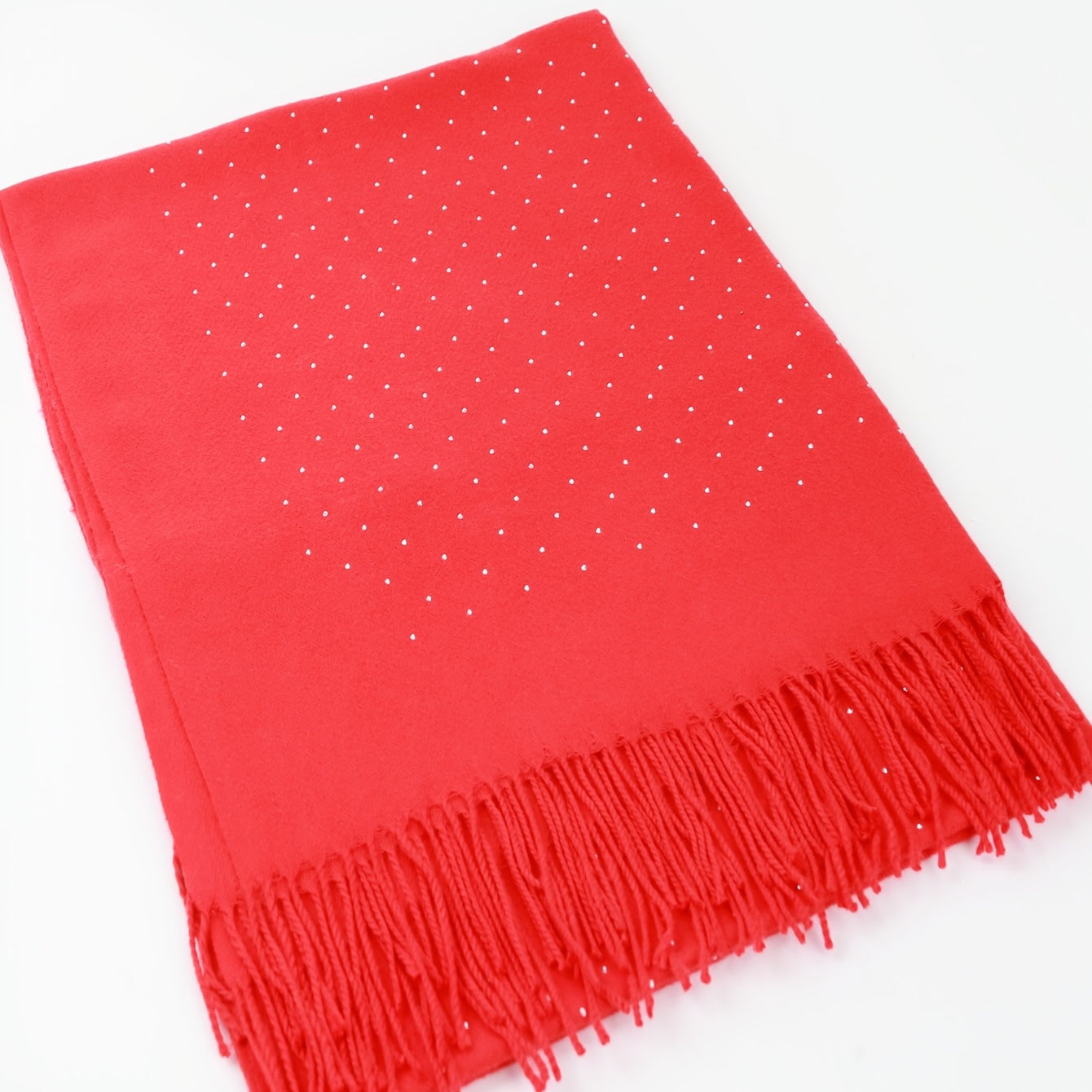 Red Cashmere Rhinestone Tassel Shawl