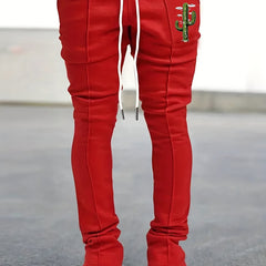 Cactus Pattern Slim Fit Flared Joggers Men's Casual Pants