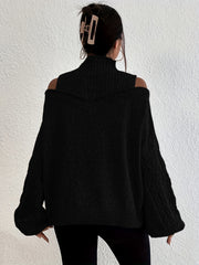 Cold Shoulder 2 In 1 Knit Sweater High Neck Long Sleeve Women's Clothing