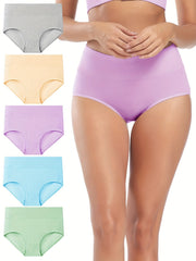 5 Pack Plus Size Panties Set Womens Plus Solid High Waisted Briefs Set