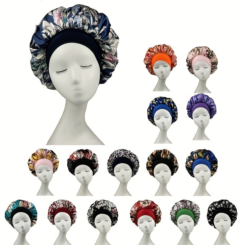 Flower Print Satin Bonnet Soft Elastic Hair Bonnet for Women