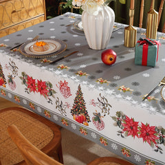 Polyester Tablecloth Merry Christmas Red Bell Snowflake Pattern Table Cover
