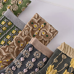 5 Pairs 3D Floral Textured Comfy Mid Tube Socks Women's Stockings