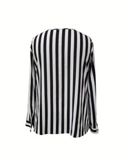 Striped Long Sleeve Surplice Neck Blouse