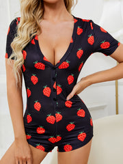 Plaid Short Sleeve One Piece Pajamas