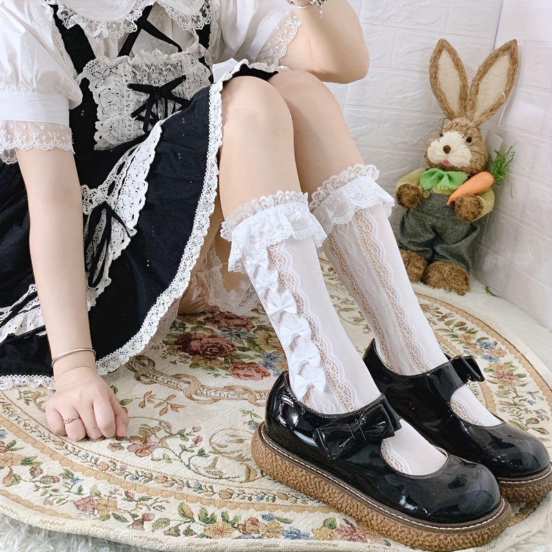 Ruffle Bow Socks Women's Lolita Stockings