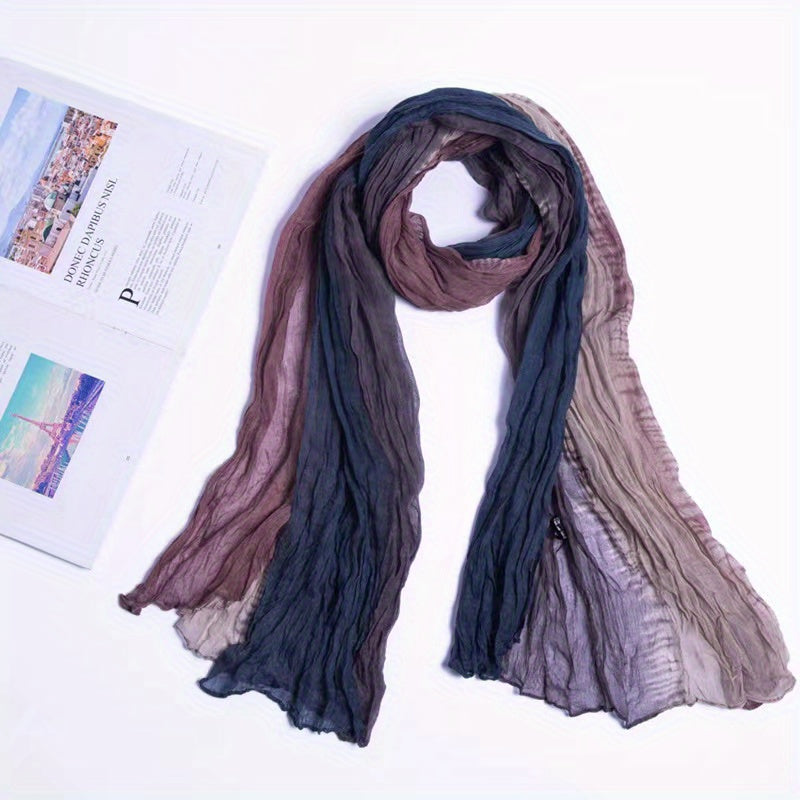Vintage Tie Dye Voile Scarf Block Crinkle Shawl