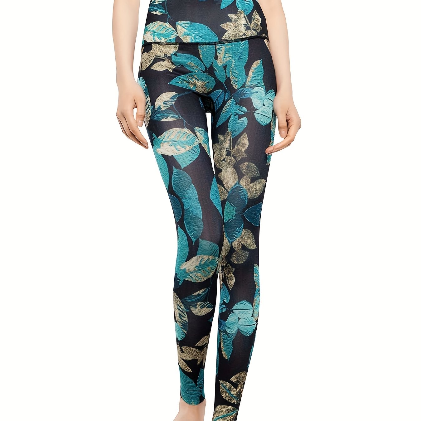 Leaf Printed Yoga Leggings for Women
