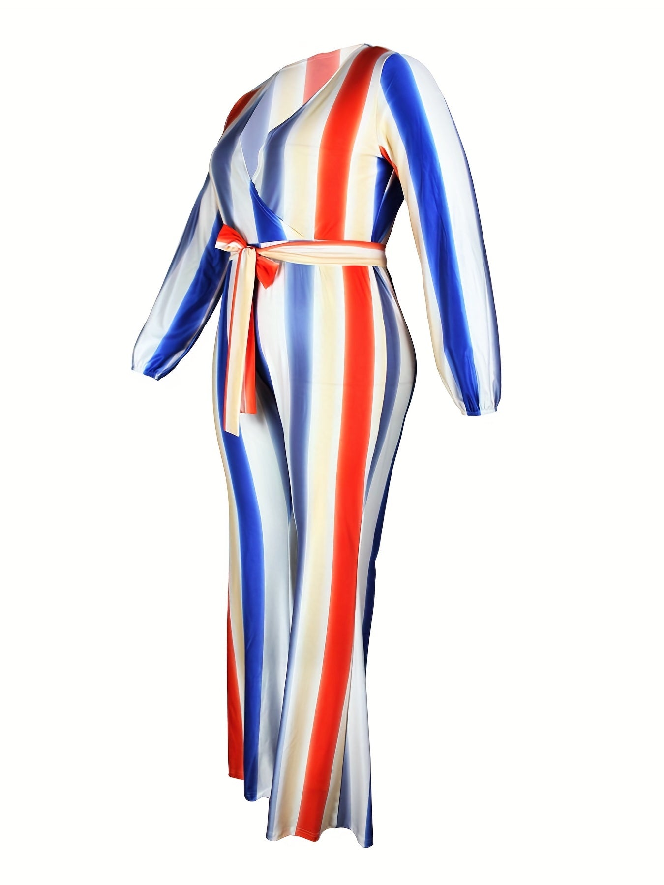 Rainbow Print V Neck Long Sleeve Jumpsuit