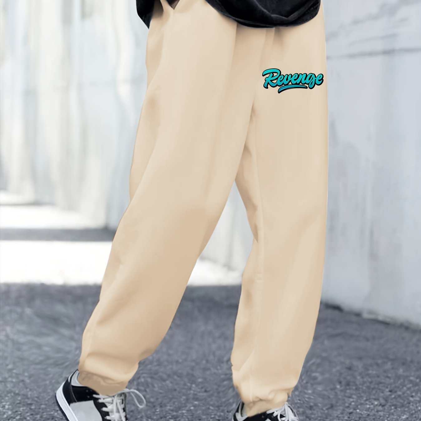 Letter Pattern Printed Men's Trousers with Pockets Drawstring Sweatpants