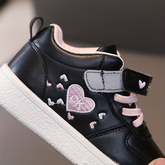 Girls Heart Graphic Print Sneakers No Tie Kids Casual Outdoor Shoes