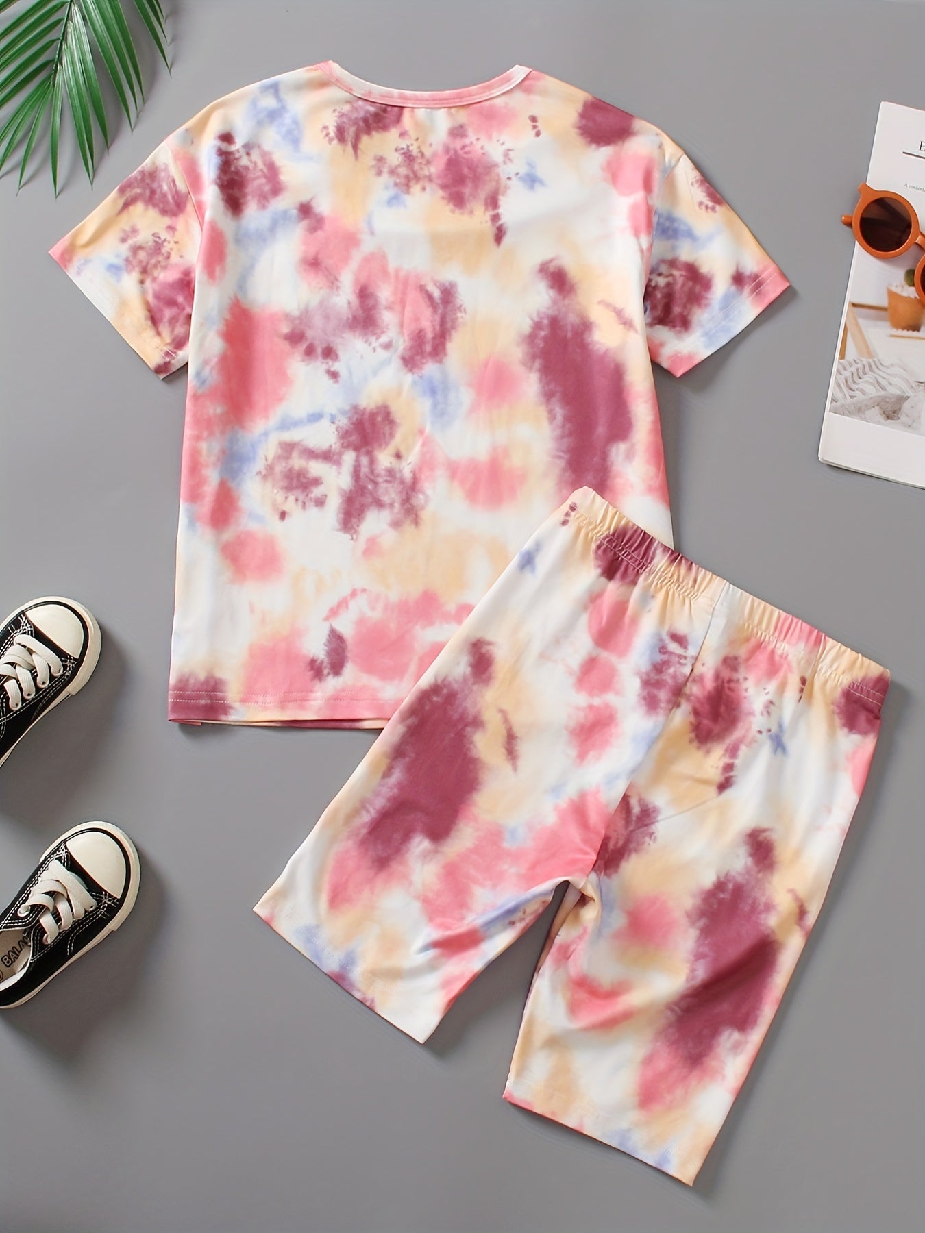 Girls 2 Piece Tie Dye Tee Shirt & Biker Shorts Set
