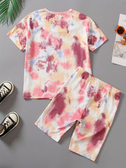 Girls 2 Piece Tie Dye Tee Shirt & Biker Shorts Set