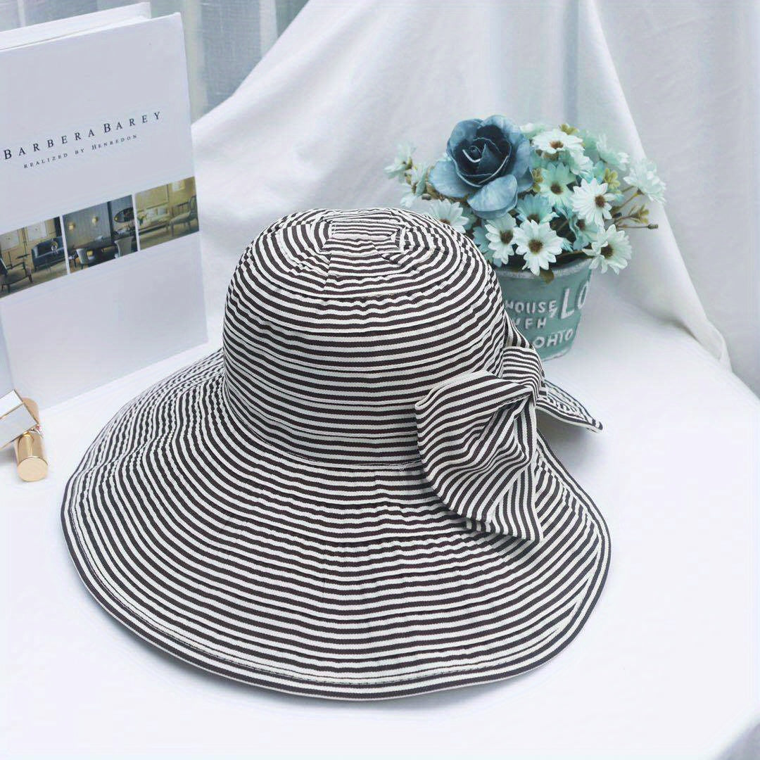 Striped Bowknot Sun Hat UV Protection Bucket Hat