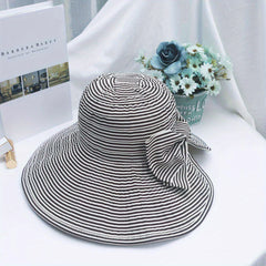 Striped Bowknot Sun Hat UV Protection Bucket Hat
