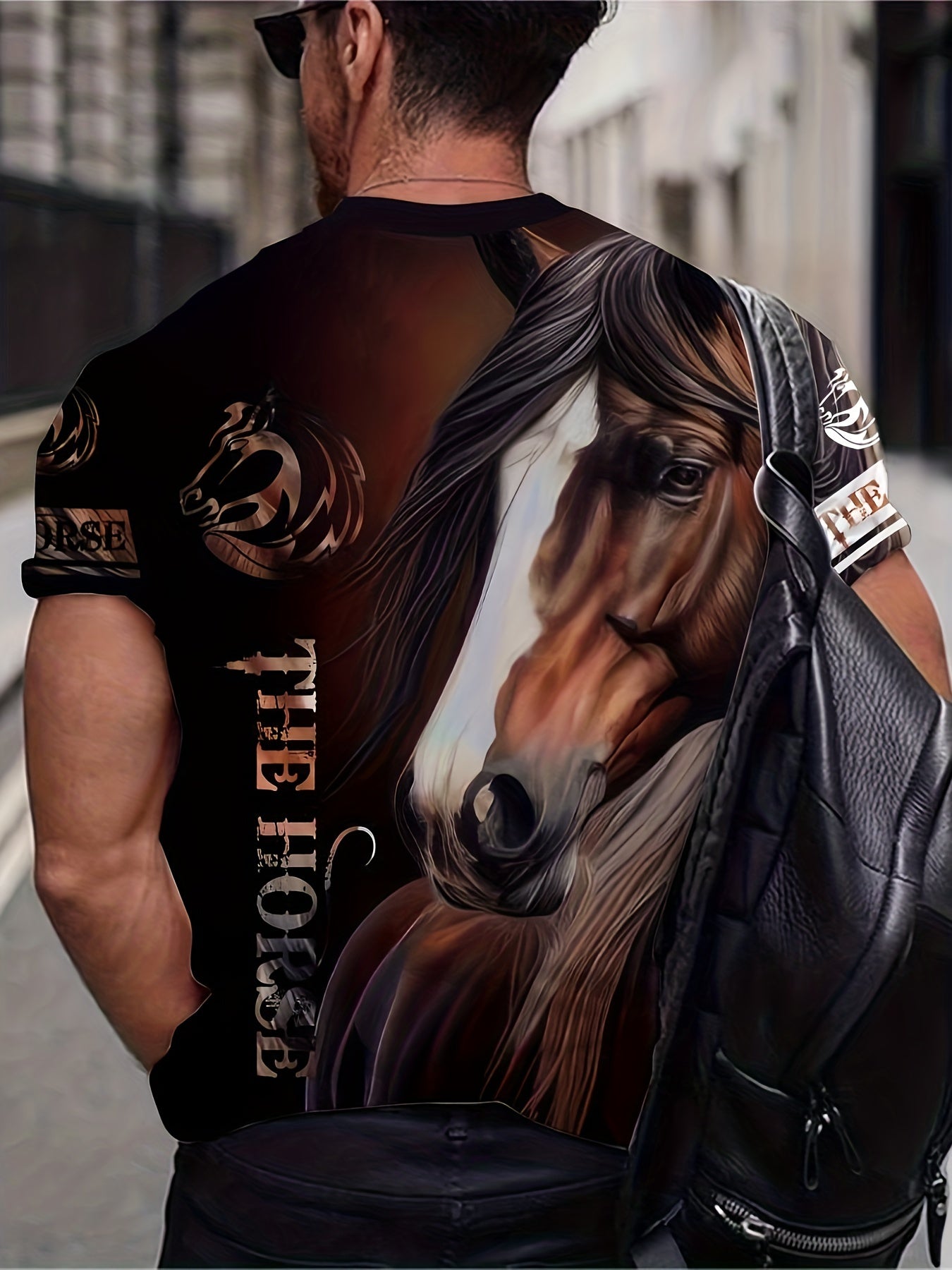 3D Horse Print Men's Graphic T shirt Short Sleeve Tees