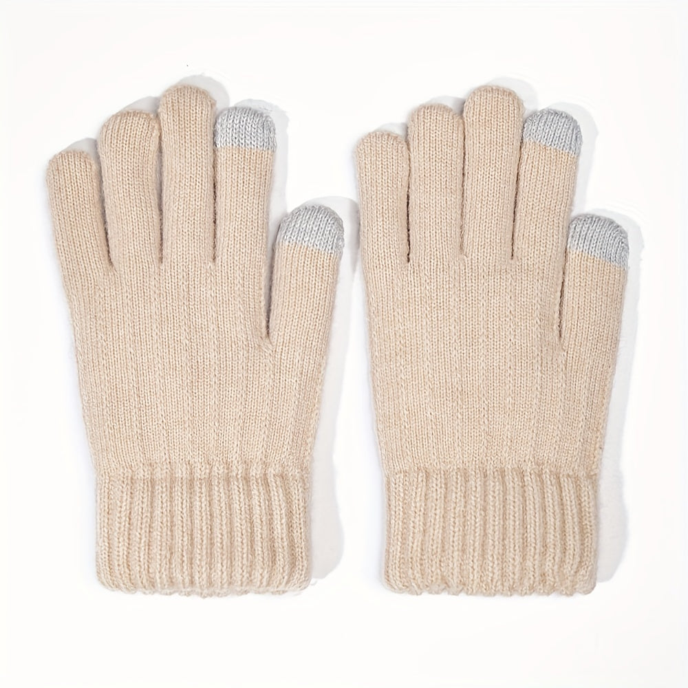 Plush Knit Touch Screen Gloves - Full Finger Cold Weather Gloves