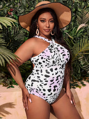 Tie Dye & Cow Print Halter One Piece Swimsuit