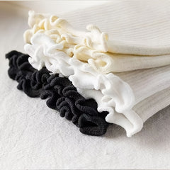 3 Pairs Frilled Mid Tube Socks Solid Color Breathable Sweat Absorbent Crew Socks