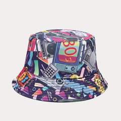 Nostalgic Graffiti Fisherman Hat Outdoor Sun Visor for Men and Women