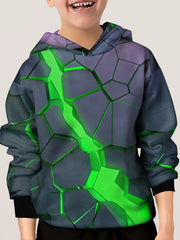 Green Crack Pattern Hoodie For Kids Pullover Causal Long Sleeve Top