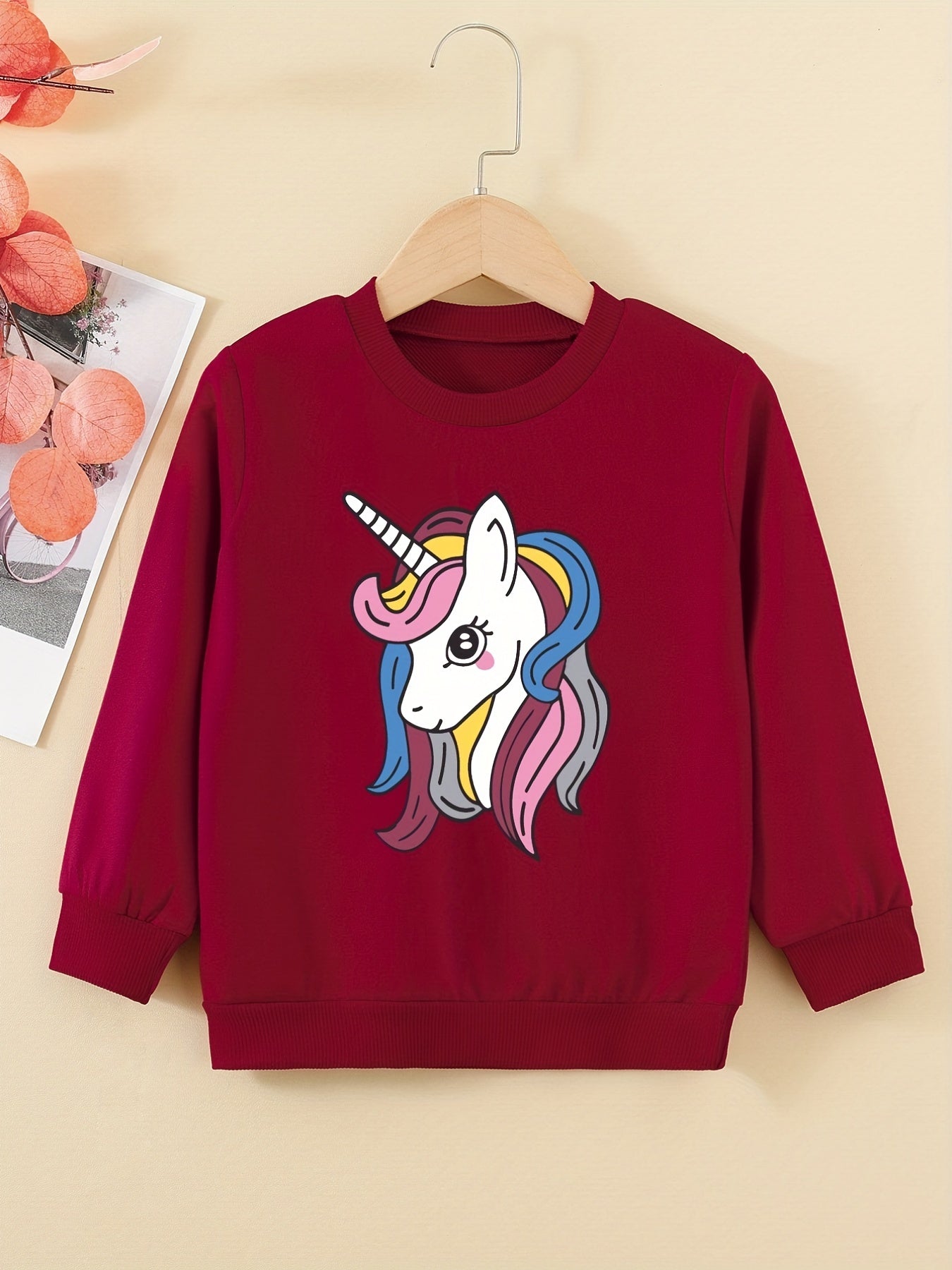 Girls Unicorn Curls Graphic Sweatshirt, Comfy Fit Pullover