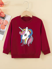 Girls Unicorn Curls Graphic Sweatshirt, Comfy Fit Pullover