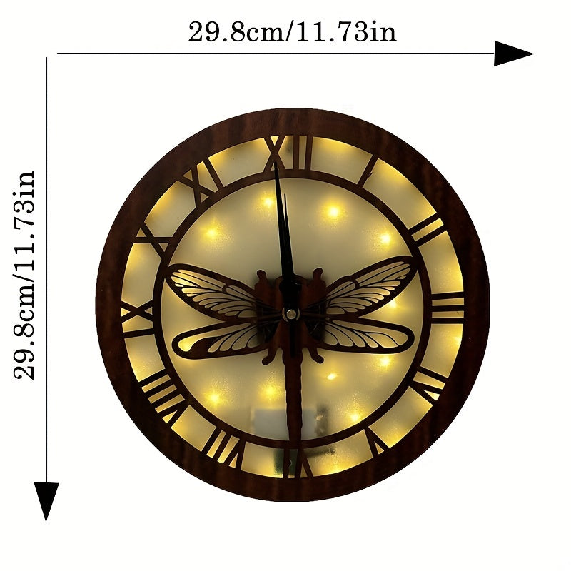 Dragonfly Wooden Clock with LED Light Control