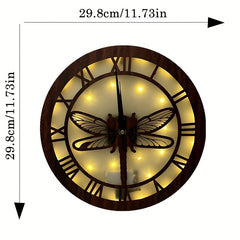 Dragonfly Wooden Clock with LED Light Control