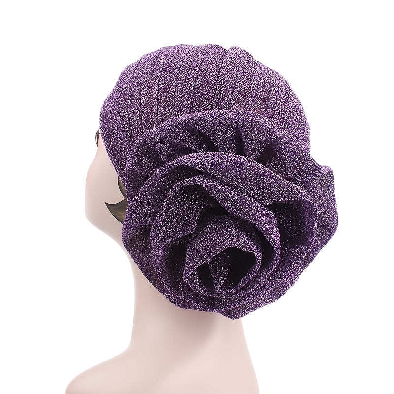 Glitter Floral Bandana Turban Hat Big Flower Head Wrap