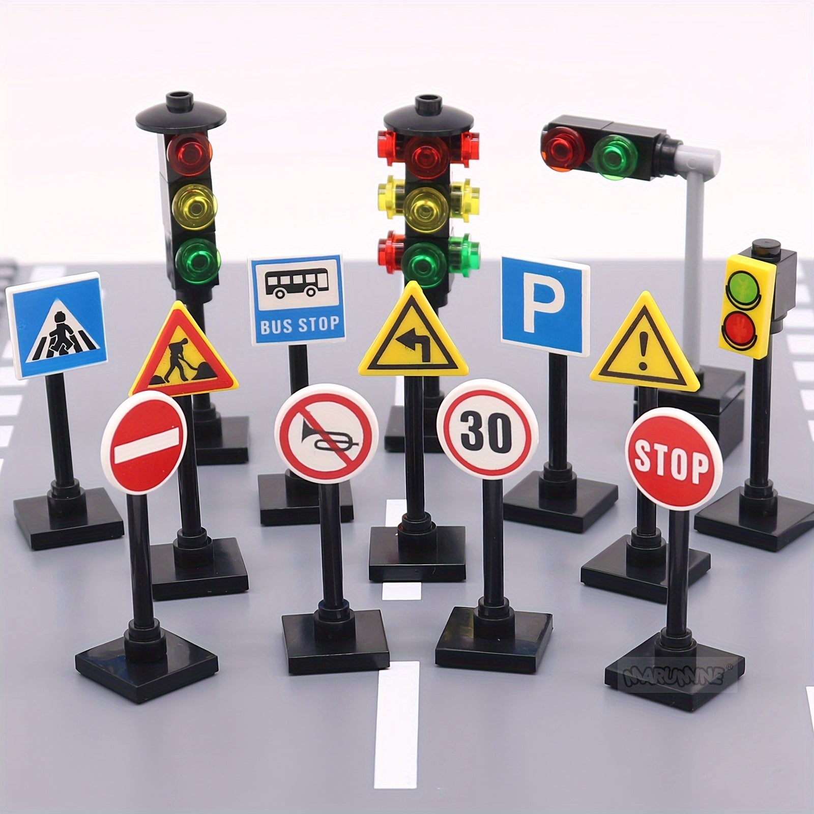 57pcs Traffic Building Bricks Set: Road Sign & Traffic Light Construction Kit