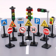 57pcs Traffic Building Bricks Set: Road Sign & Traffic Light Construction Kit