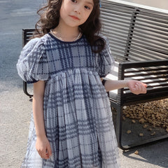 Girl's Casual One piece Dress Puff Sleeve Princess Style Skirt