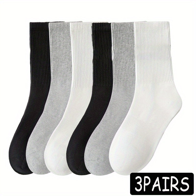 3 Pairs Solid Crew Socks Breathable Mid Tube Women's Stockings