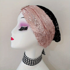 Sequin Decor Beanie Lace Bowknot Head Wrap