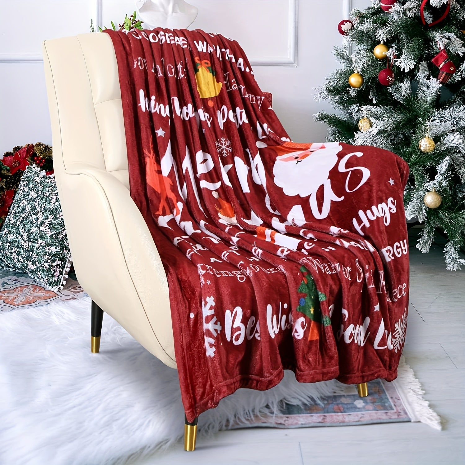 Christmas Snowflake Tree Print Throw Blanket Soft Warm Comfortable