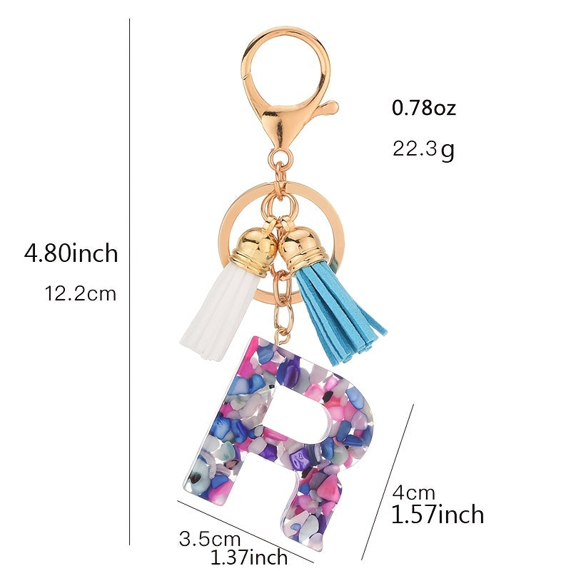 Resin English Letters Keychain Pendant With Tassel Bag Ornament Accessories