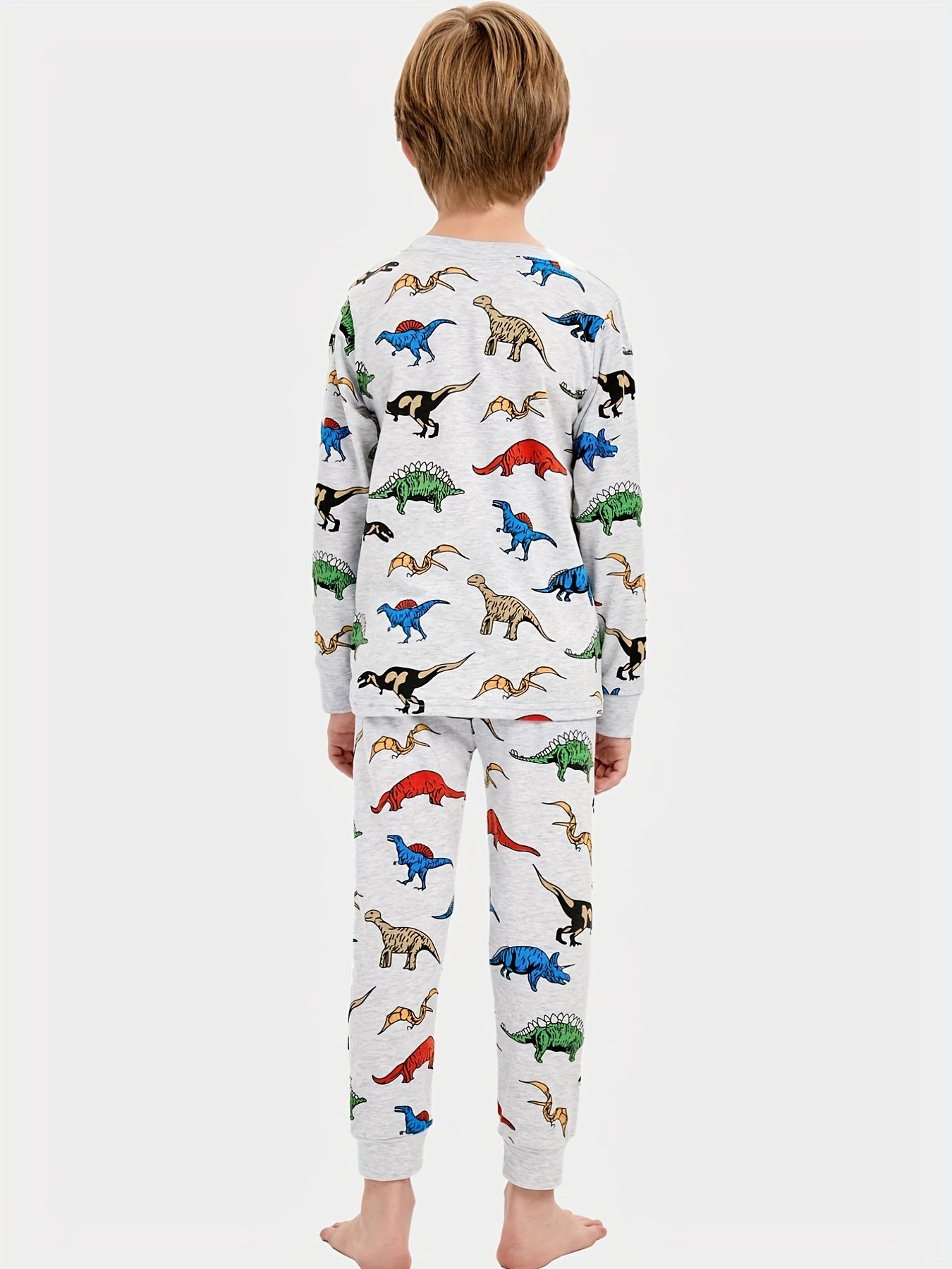 Boys Dino Graphic Loungewear Set Long Sleeve Pullover Top & Pants PJ Set