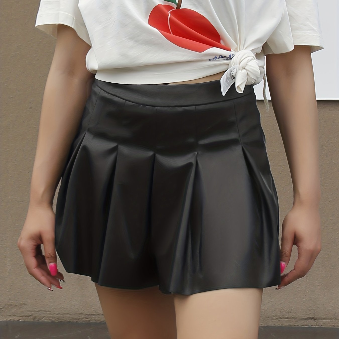 Ruched PU Leather Shorts for Women