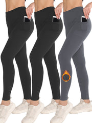 High Waist Fleece Yoga Pants with Side Pocket - Slimming Leggings