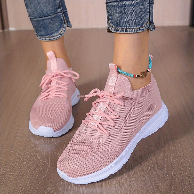 Women's Breathable Woven Sneakers Lightweight Mesh Lace Up Shoes