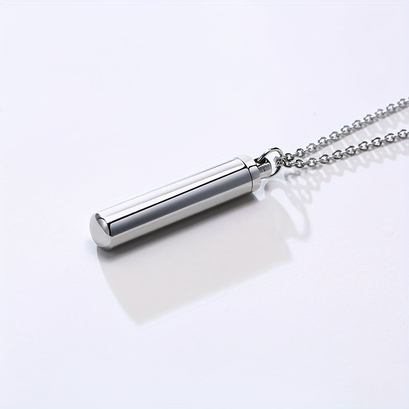 Stainless Steel Cremation Necklace for Ashes with Silver Urn Cylinder