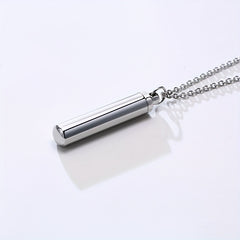 Stainless Steel Cremation Necklace for Ashes with Silver Urn Cylinder