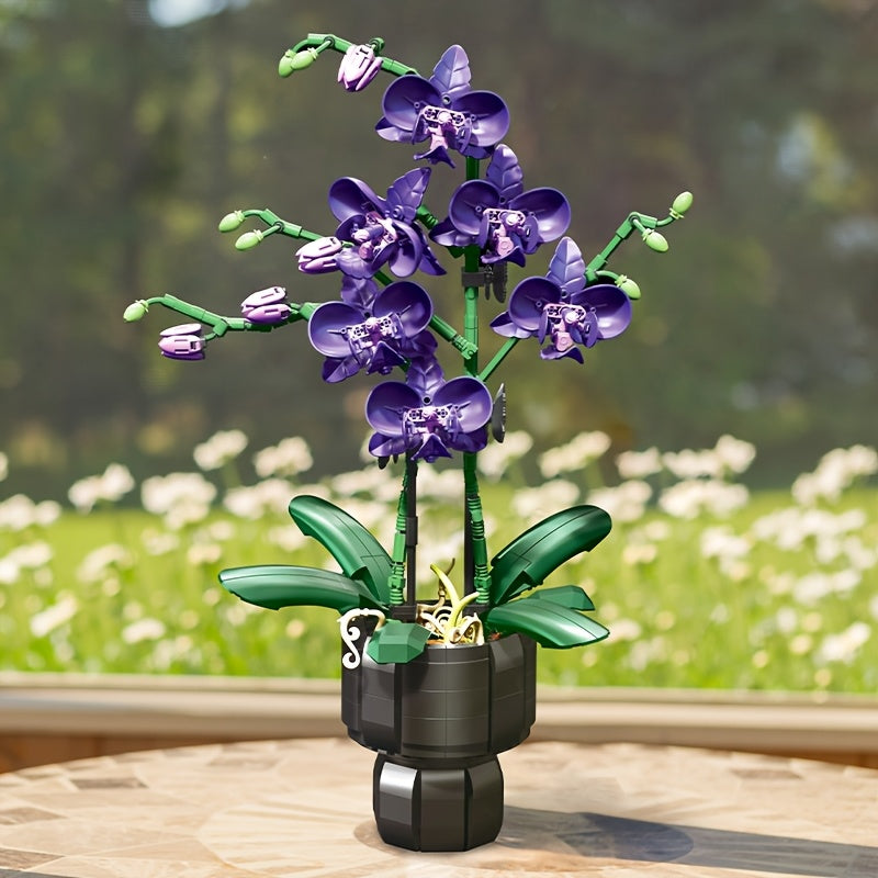 QIGU Building Blocks Bouquet Purple Orchid Floral Arrangement
