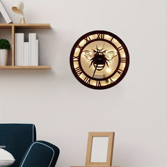 Wooden Clock Lamp Little Bee Shape Handicrafts LED Retro Decor